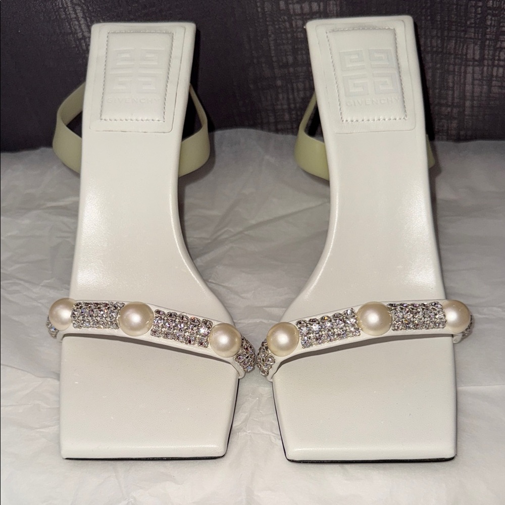 Givenchy White Heels with Pearl and Crystal Detail